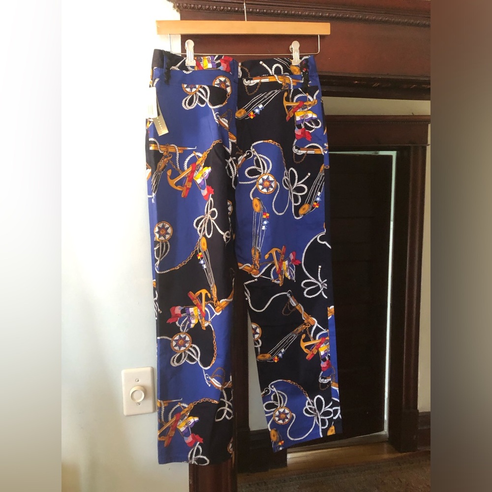 NWT Lauren Ralph Lauren  & Black Nautical Print Wide-Leg Pants